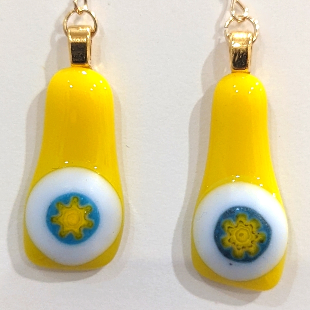 Artisan Handmade fused glass sunshine earrings.